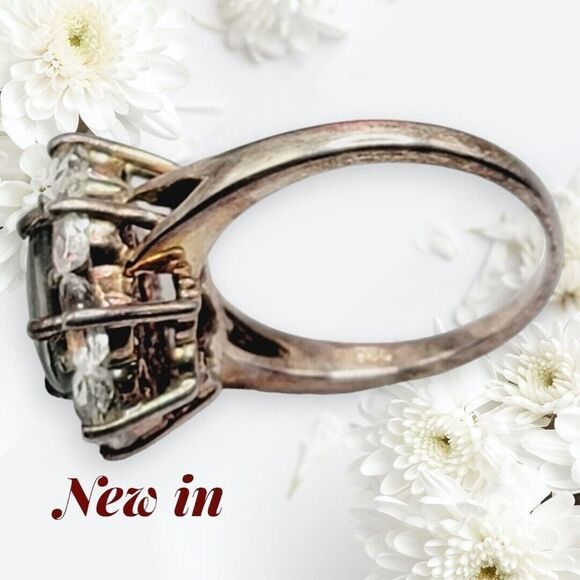 NWOT Sterling Silver Black Fire Opal Ring With Cluster Topaz Jewelry Gift - Picture 5 of 14